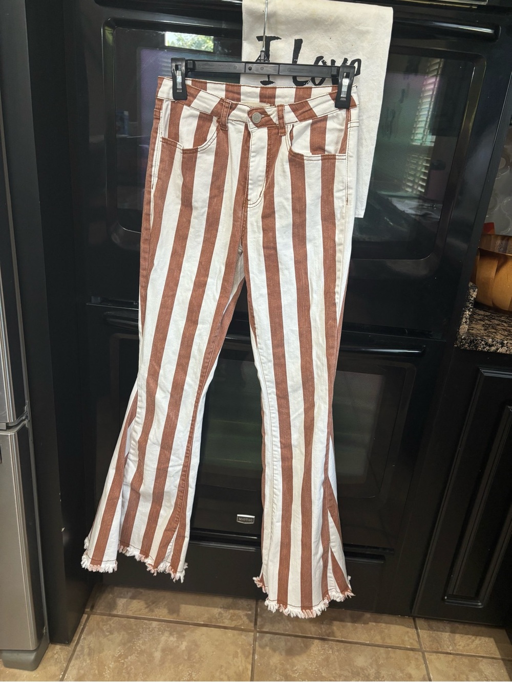 Saints & hearts size medium Striped Flare Jeans in Rust and White